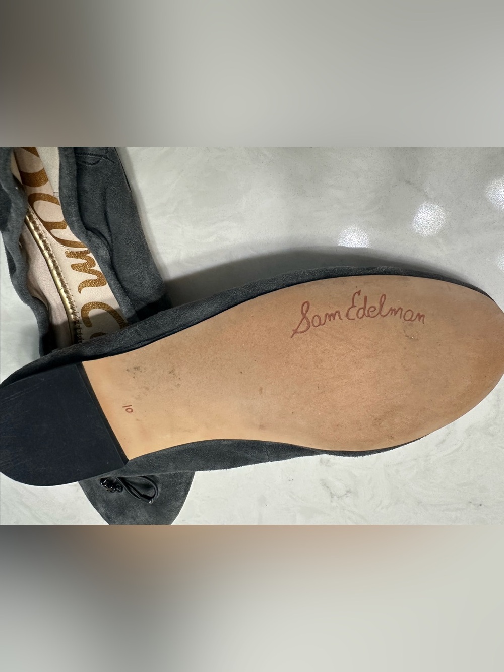 Stuart Weitzman Charcoal Suede Bow Ballet Flats - Picture 6 of 10
